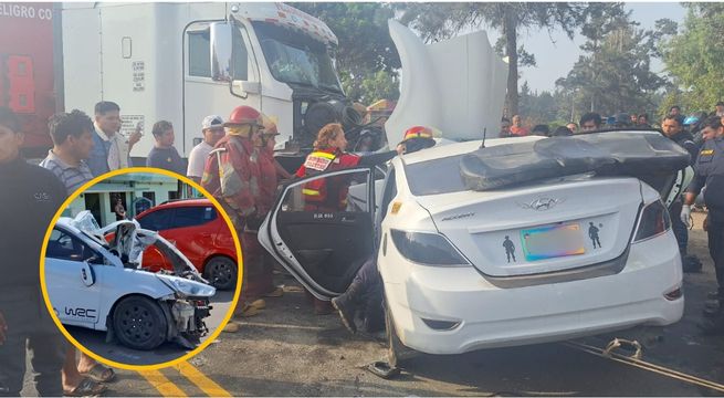 Chimbote: violento choque entre auto contra tráiler deja a un chofer gravemente herido [VIDEO]