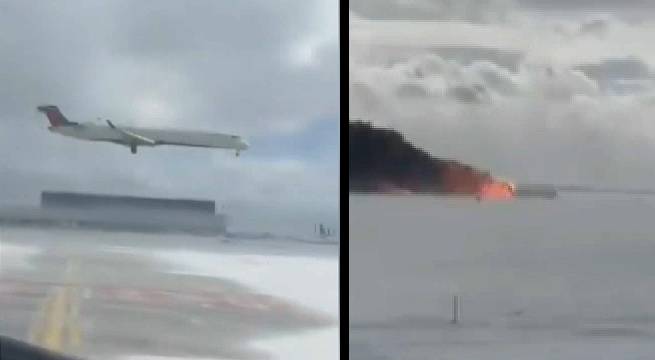 Aparece video del momento exacto en el que avión se voltea y se incendia al aterrizar