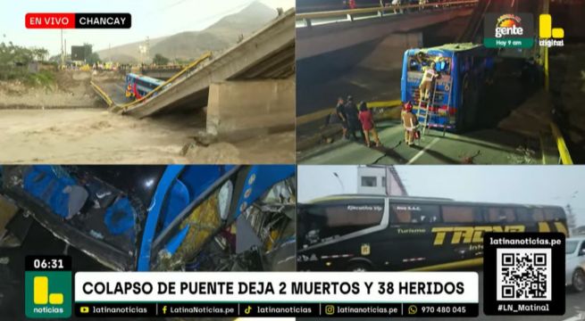 Puente colapsa y bus lleno de pasajeros cae a río Chancay: dos fallecidos y 41 heridos