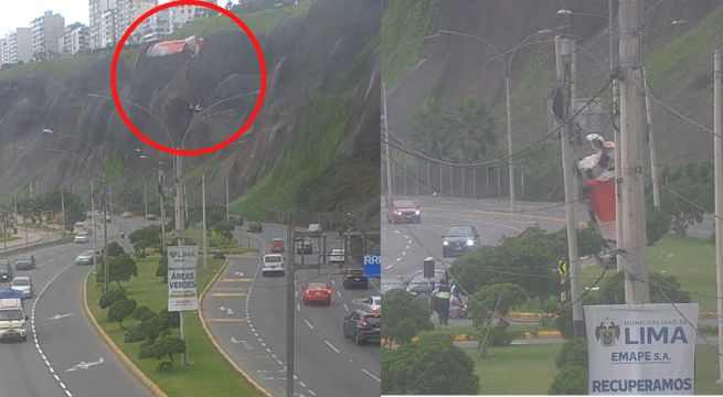 Miraflores: Parapente cayó en medio de la vía de la Costa Verde [VIDEO]