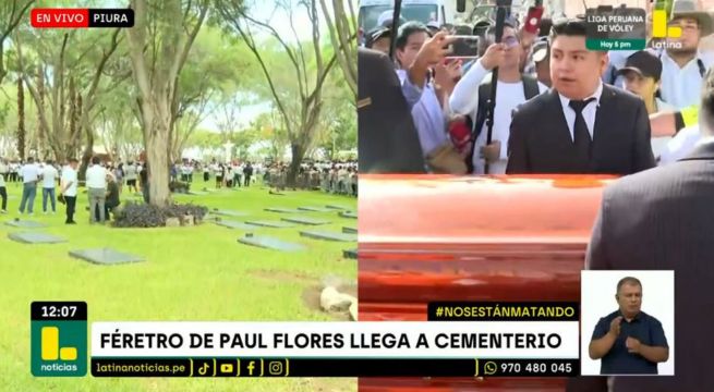 Integrantes de Armonía 10 cargan ataúd de Paul Flores en cementerio